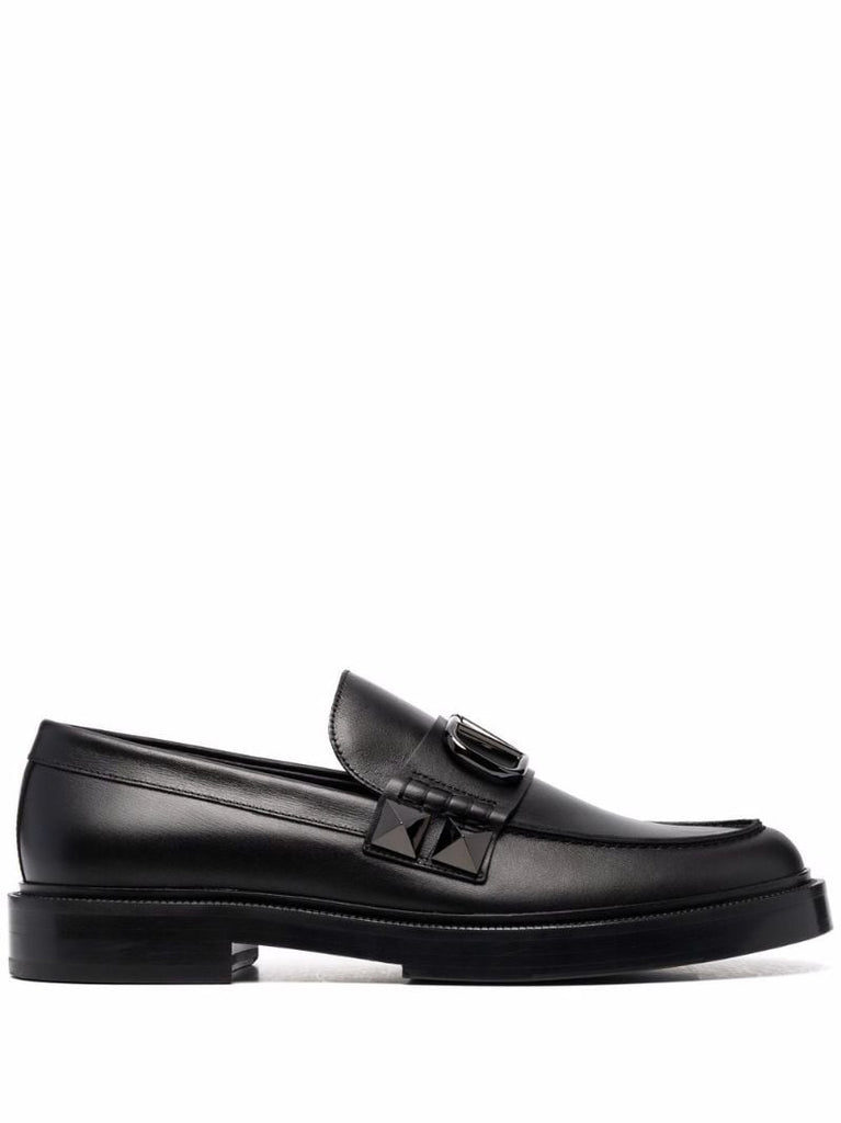 Black Stud Sign Leather Loafers