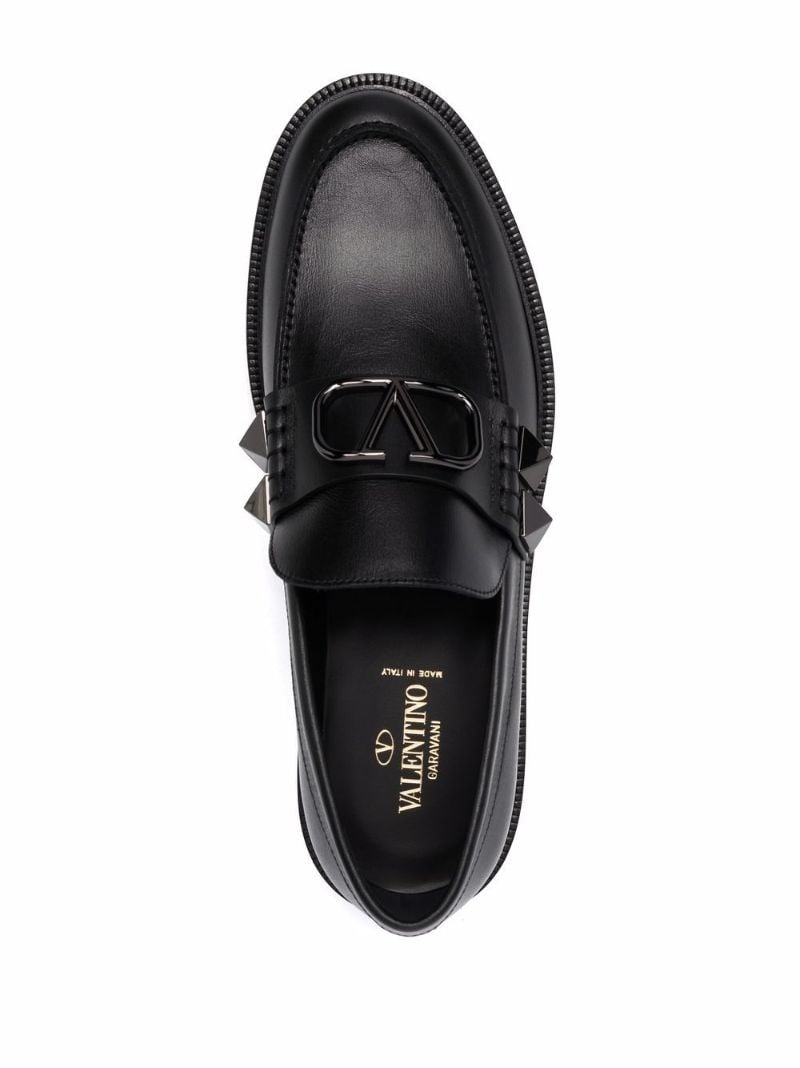 Black Stud Sign Leather Loafers