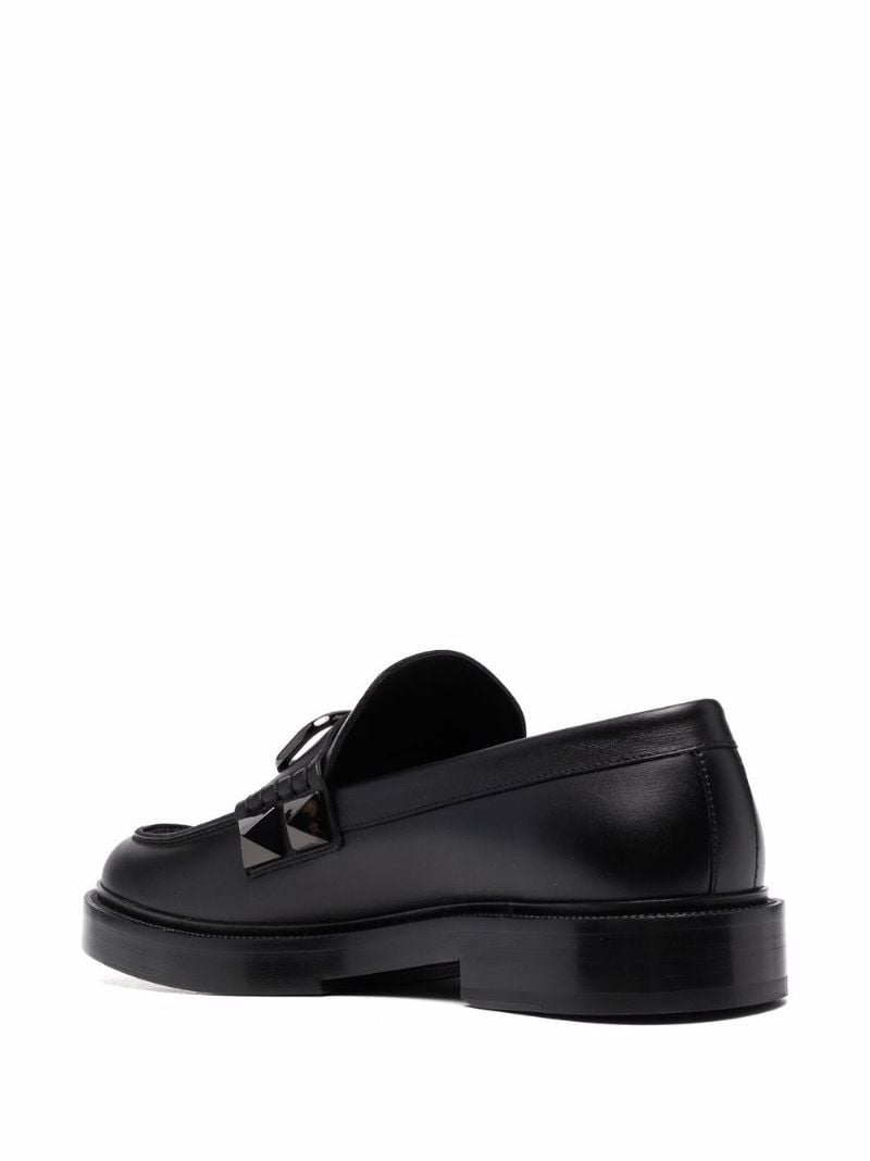 Black Stud Sign Leather Loafers
