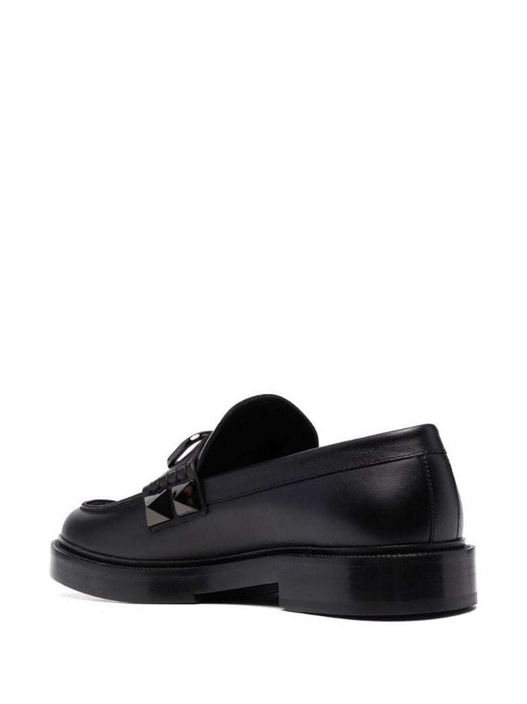 Black Stud Sign Leather Loafers