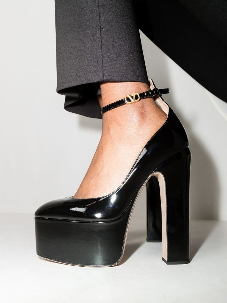 Black Tan-go 155 Platform Patent Leather Pumps