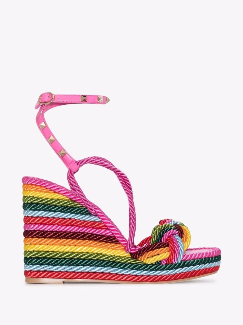 Pink Rockstud Torchon 115 Wedge Espadrilles