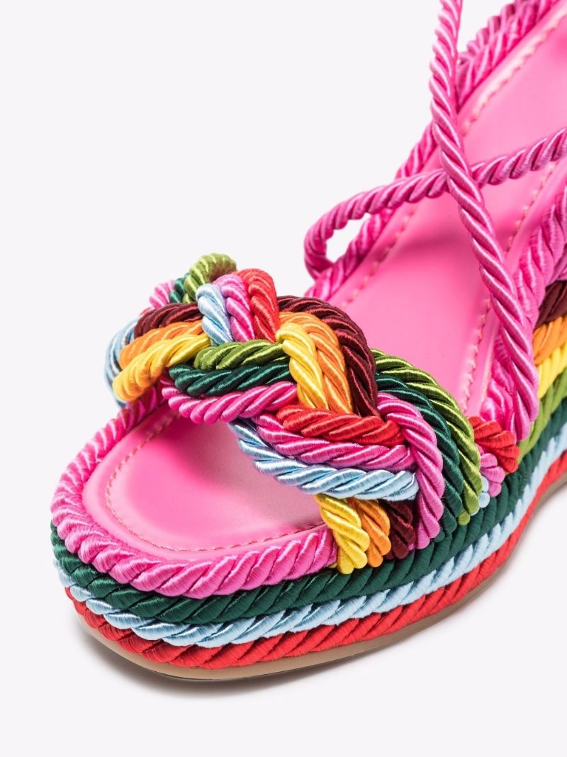 Pink Rockstud Torchon 115 Wedge Espadrilles
