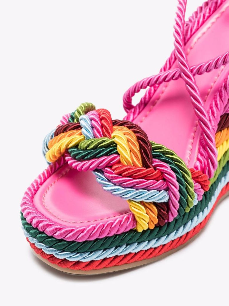 Pink Rockstud Torchon 115 Wedge Espadrilles