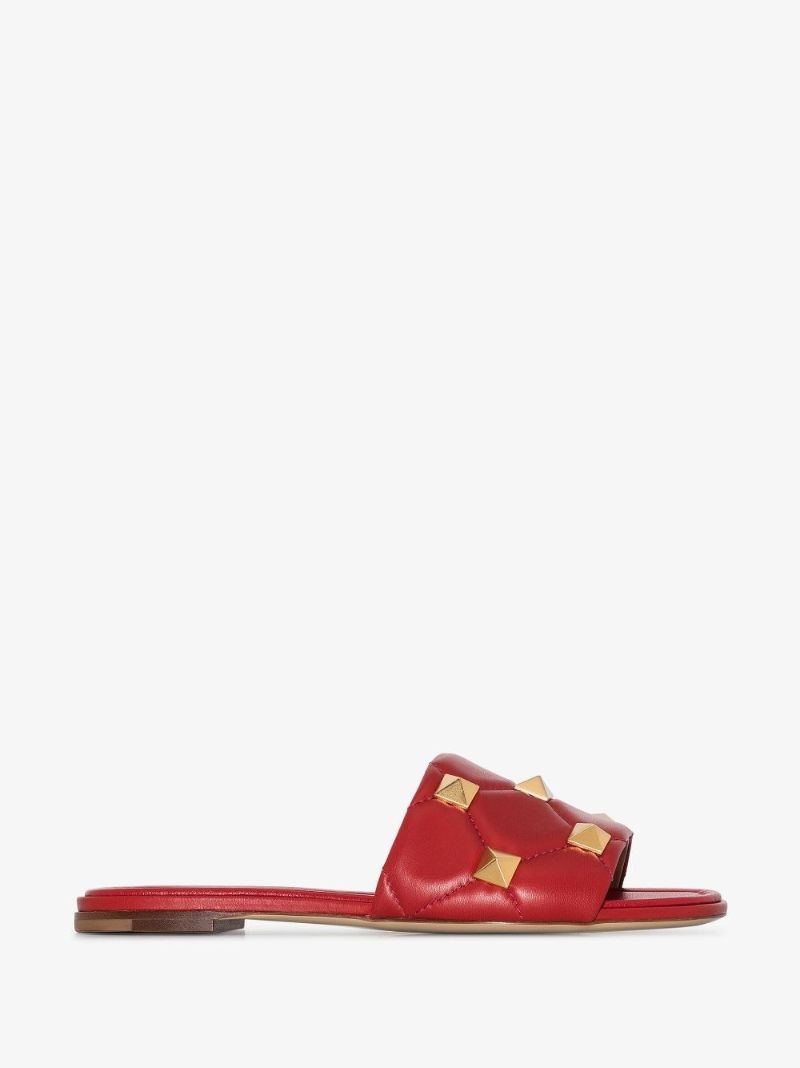 Red Roman Stud Quilted Leather Sandals