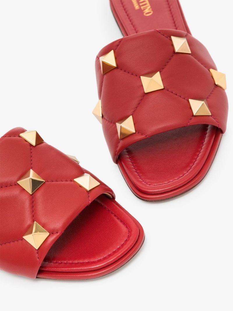 Red Roman Stud Quilted Leather Sandals