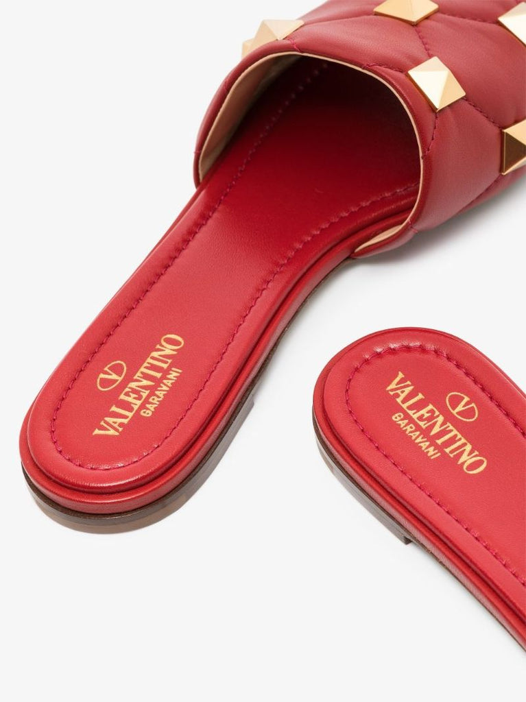 Red Roman Stud Quilted Leather Sandals