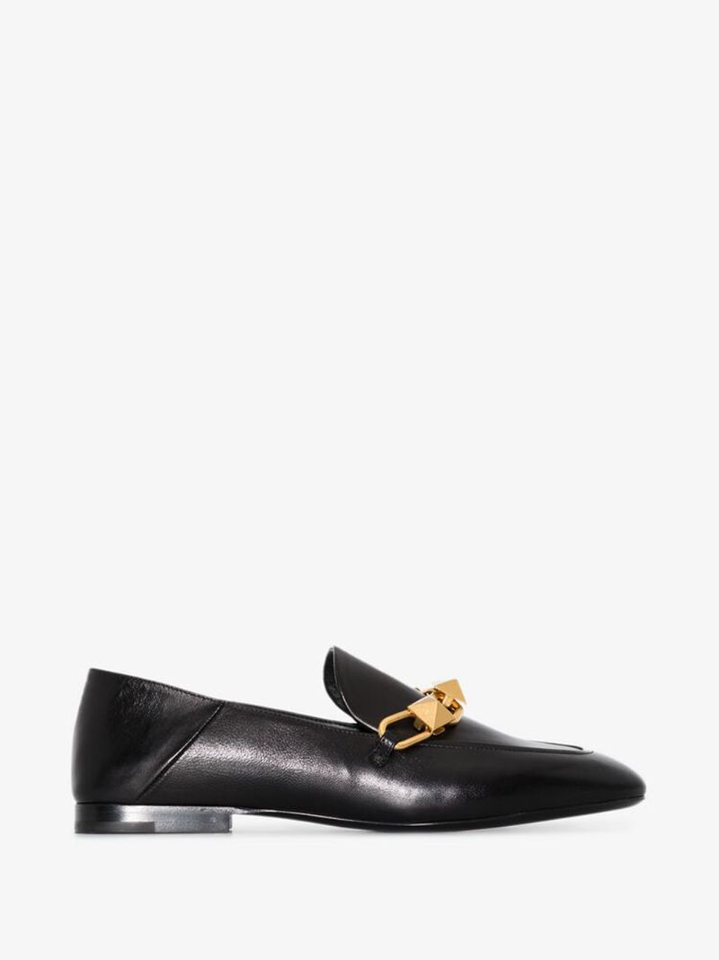Black Roman Stud Leather Loafers