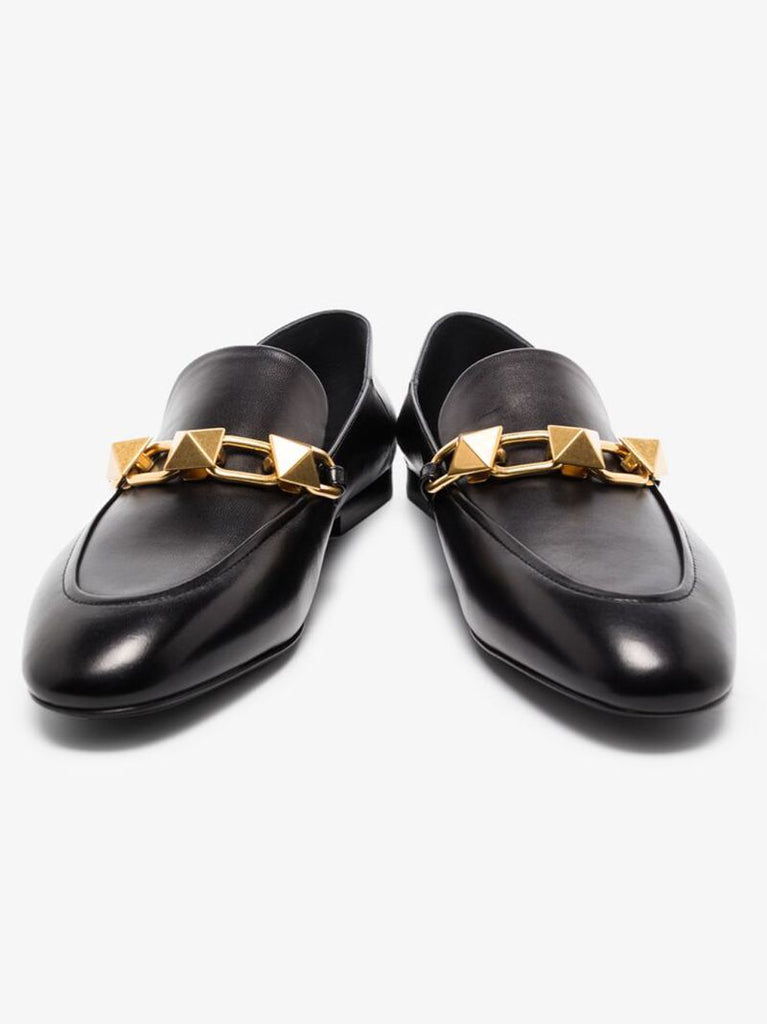 Black Roman Stud Leather Loafers