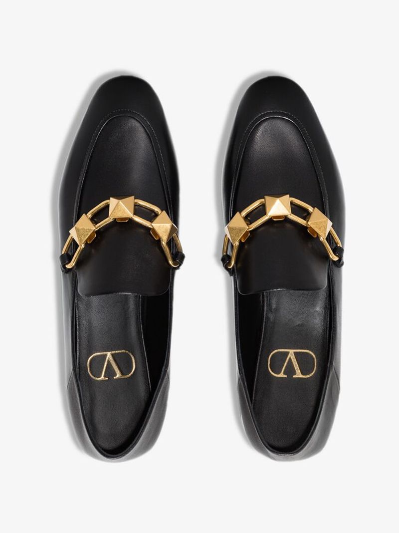 Black Roman Stud Leather Loafers