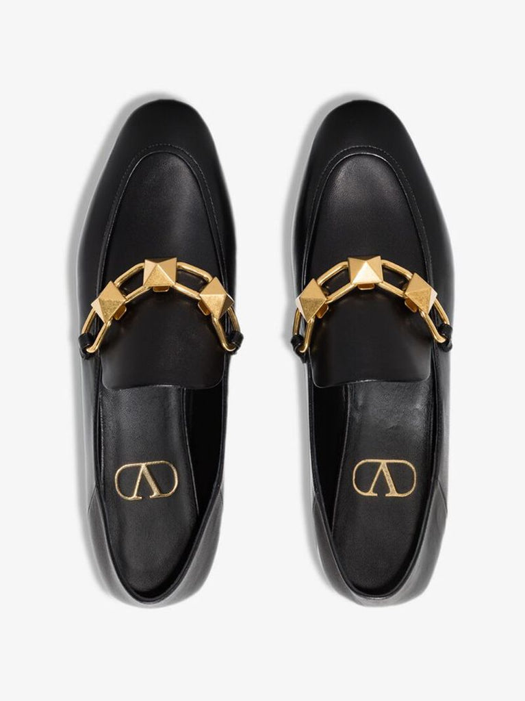 Black Roman Stud Leather Loafers
