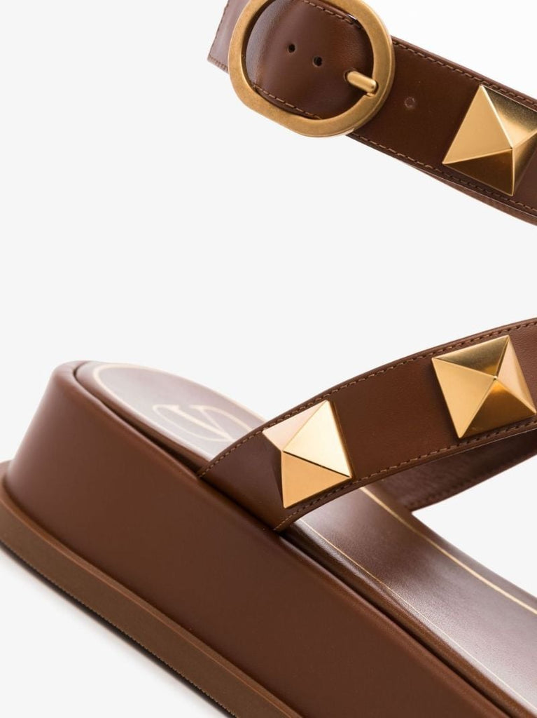 Brown Roman Stud Flatform Sandals