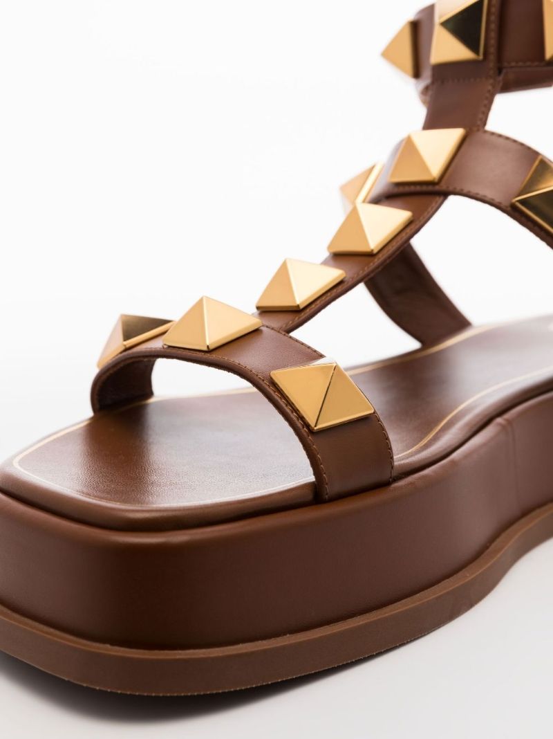 Brown Roman Stud Flatform Sandals