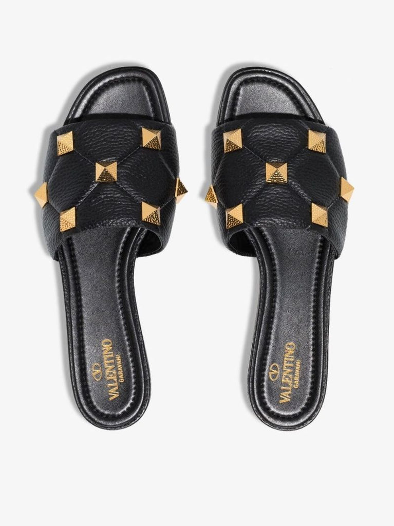 Black Roman Stud Quilted Leather Sandals