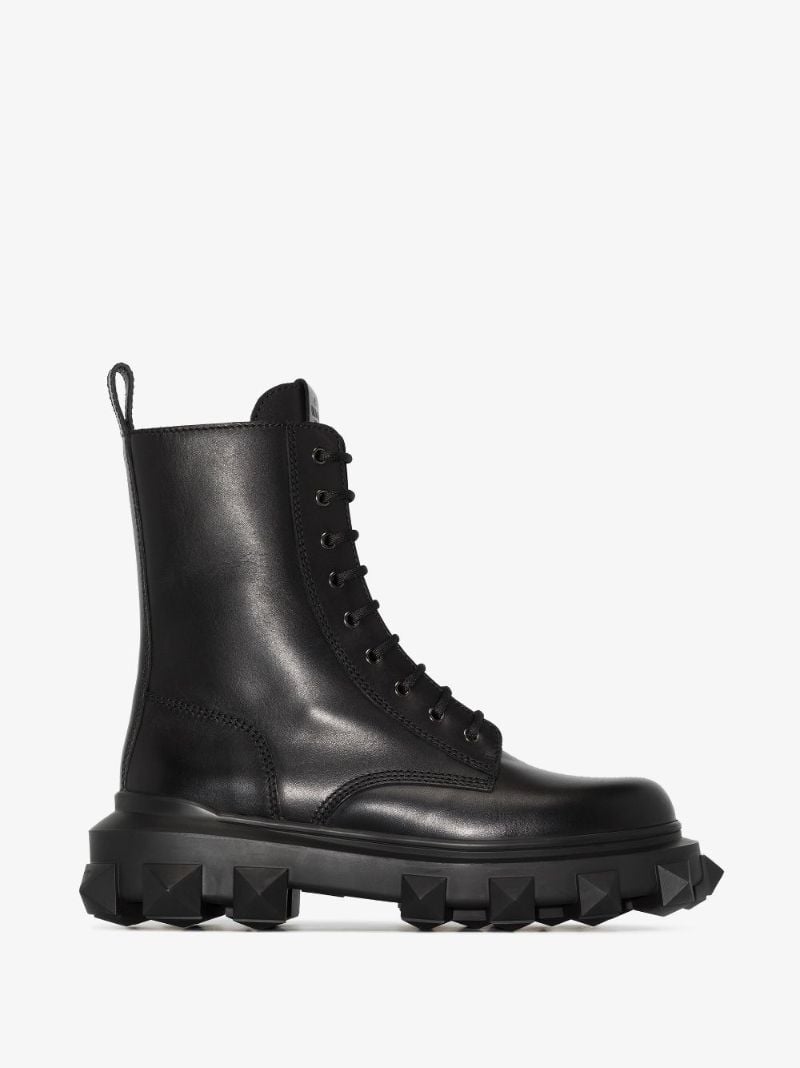 Black Trackstud Leather Combat Boots