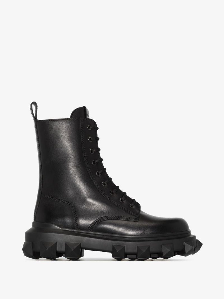 Black Trackstud Leather Combat Boots