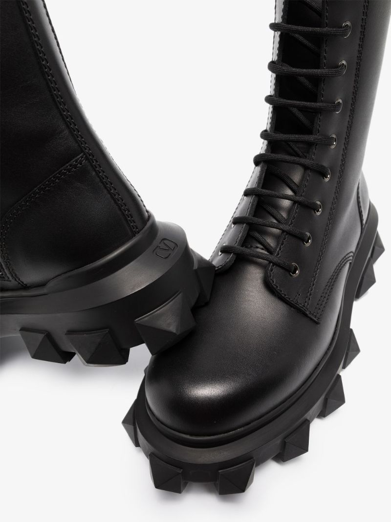 Black Trackstud Leather Combat Boots