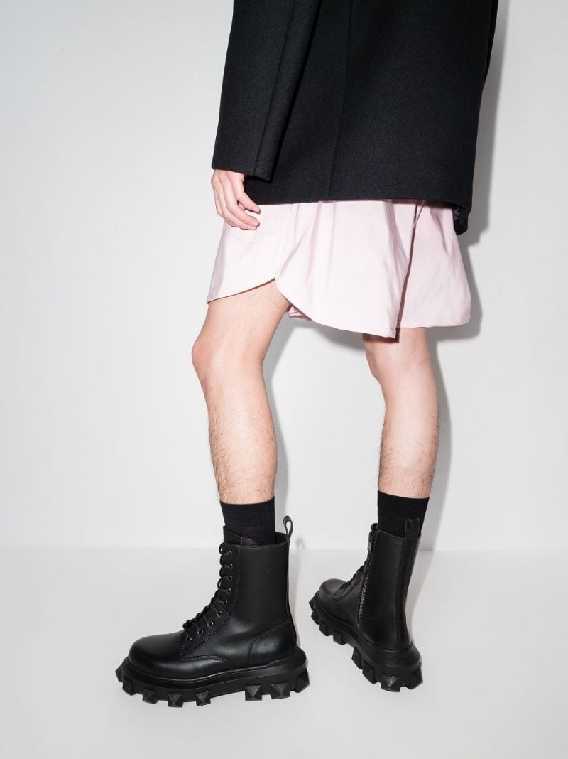 Black Trackstud Leather Combat Boots