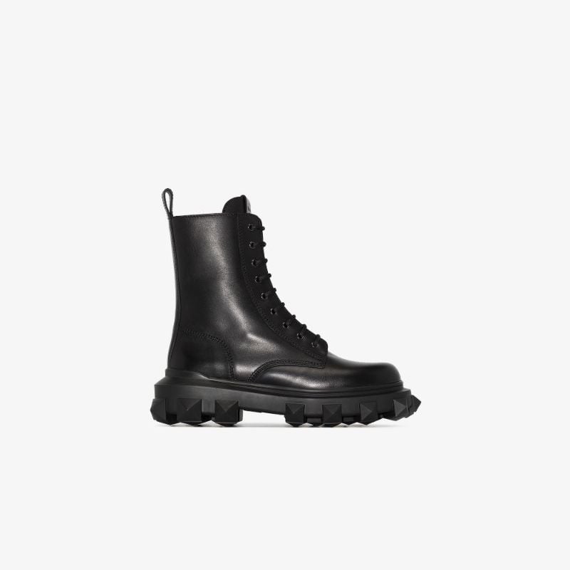 Black Trackstud Leather Combat Boots