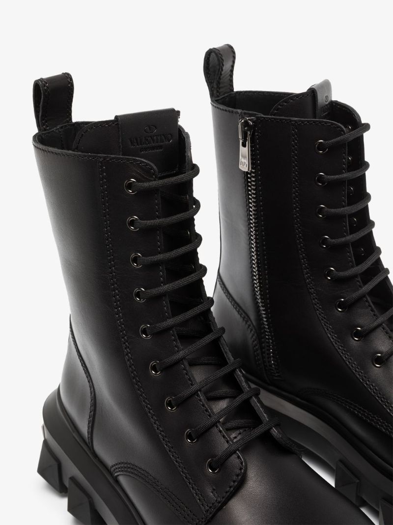 Black Trackstud Leather Combat Boots
