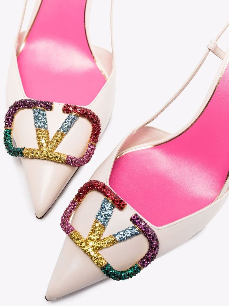 White Vlogo Signature 80 Slingback Leather Pumps