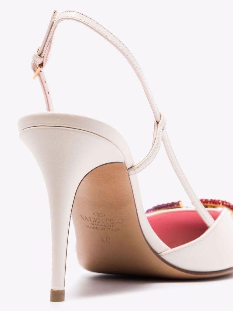 White Vlogo Signature 80 Slingback Leather Pumps