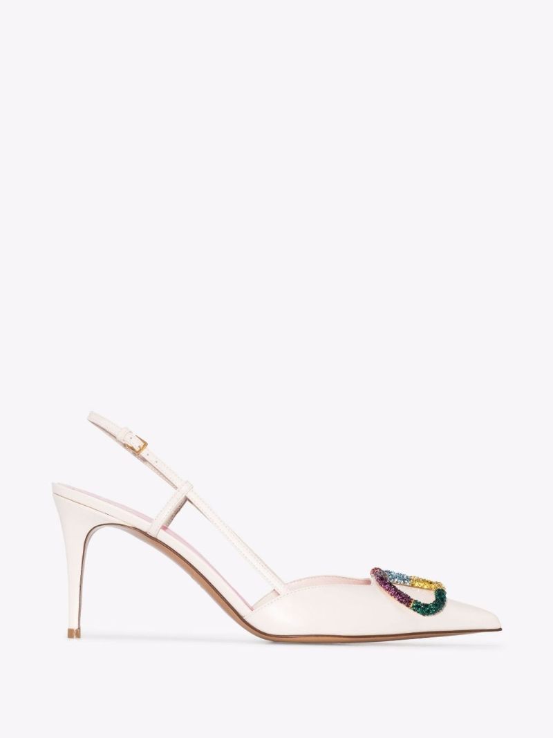 White Vlogo Signature 80 Slingback Leather Pumps