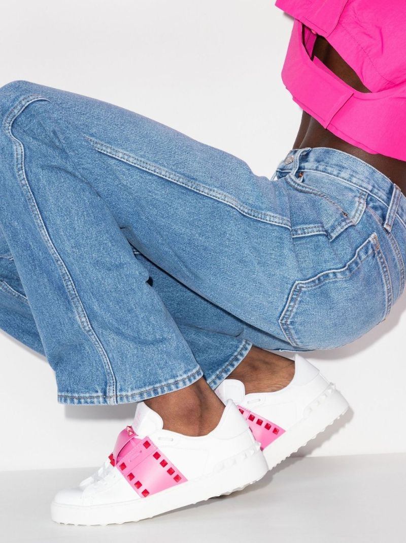 White Open Low Top Leather Sneakers