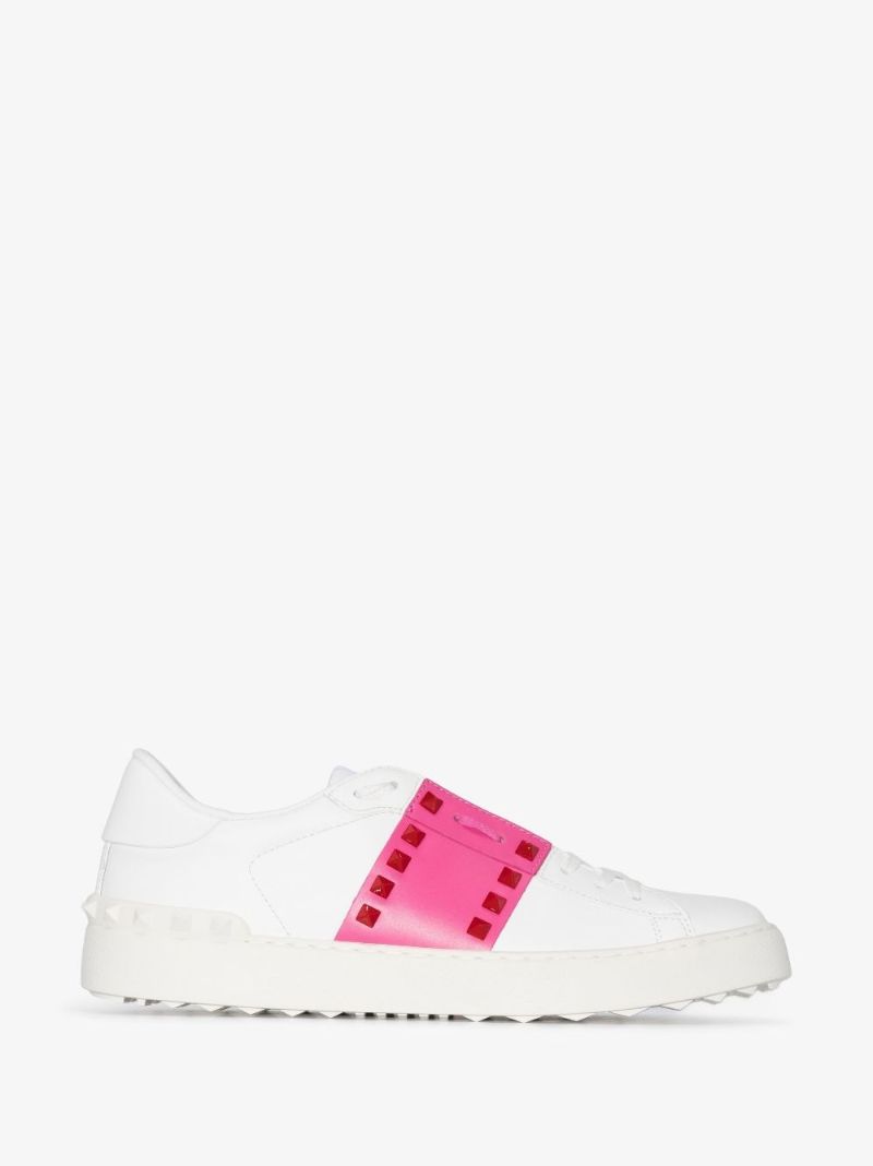 White Open Low Top Leather Sneakers