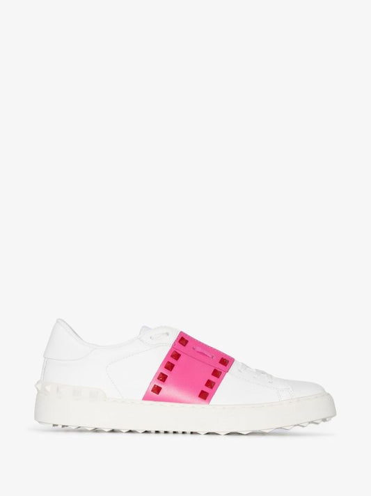 White Open Low Top Leather Sneakers