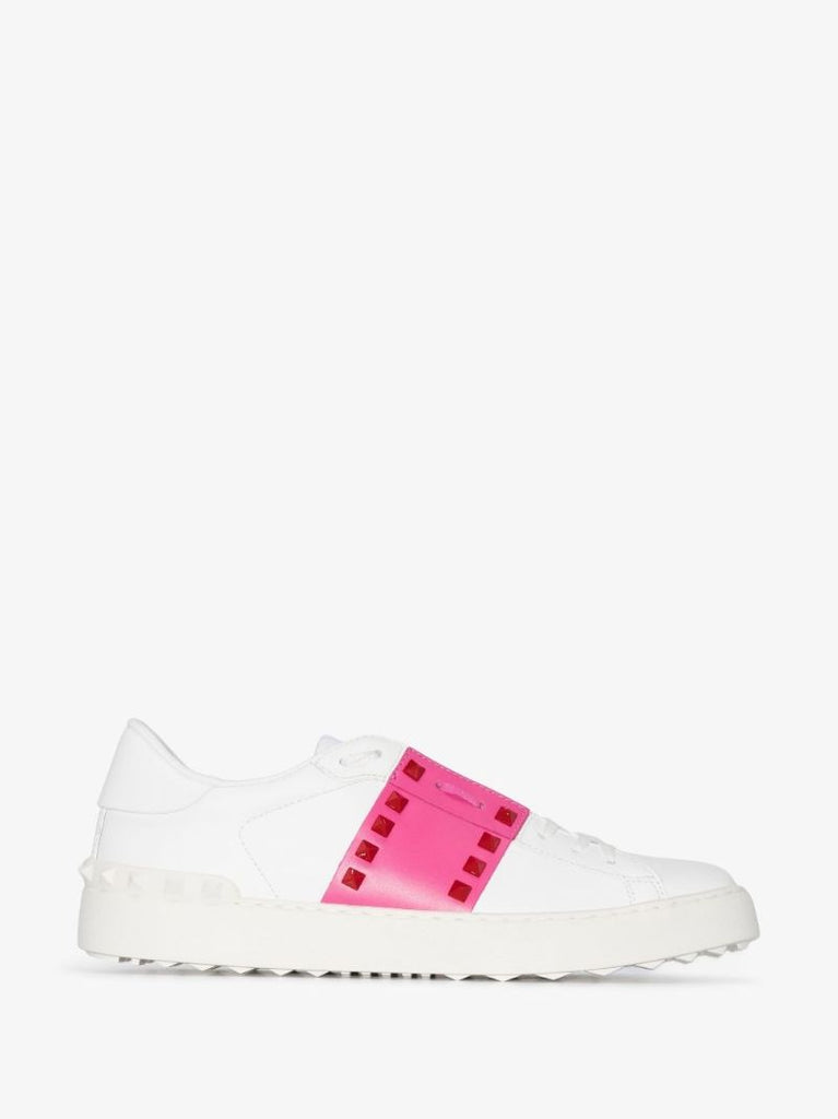 White Open Low Top Leather Sneakers