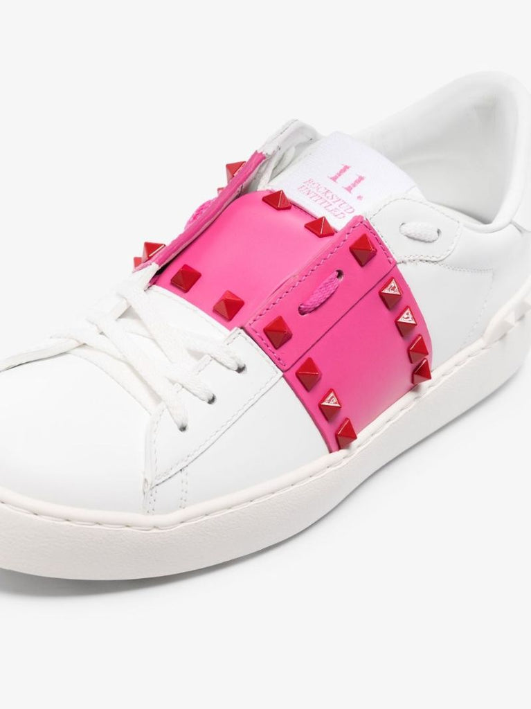 White Open Low Top Leather Sneakers