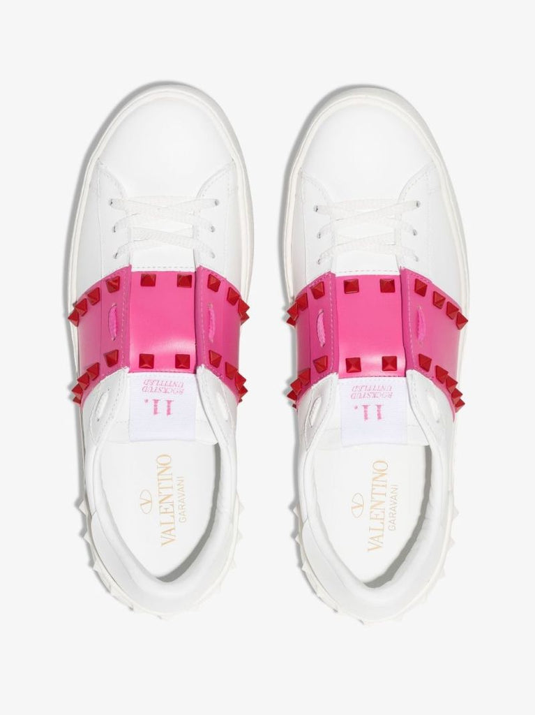 White Open Low Top Leather Sneakers