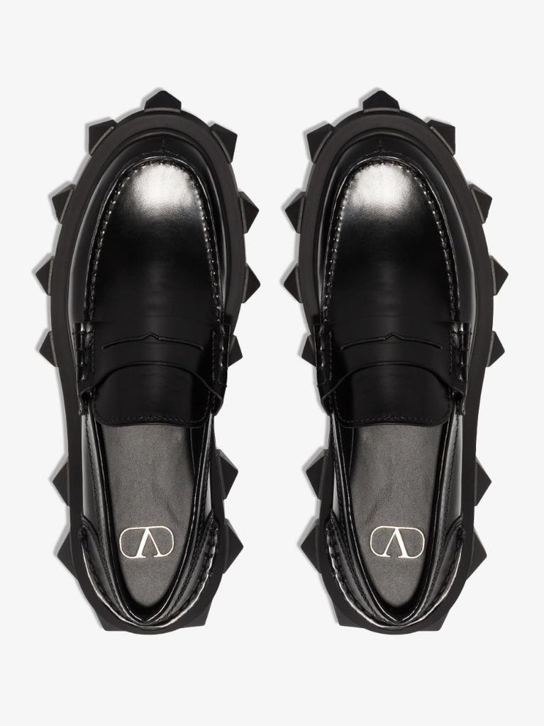 Black Trackstud Leather Loafers