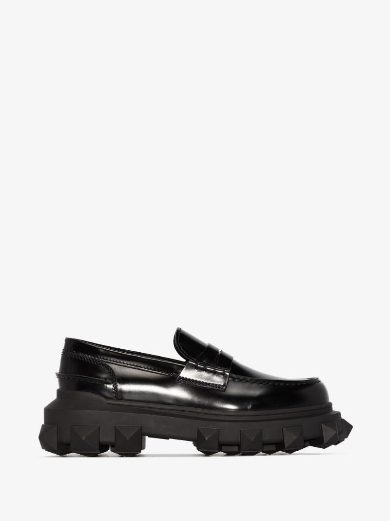 Black Trackstud Leather Loafers