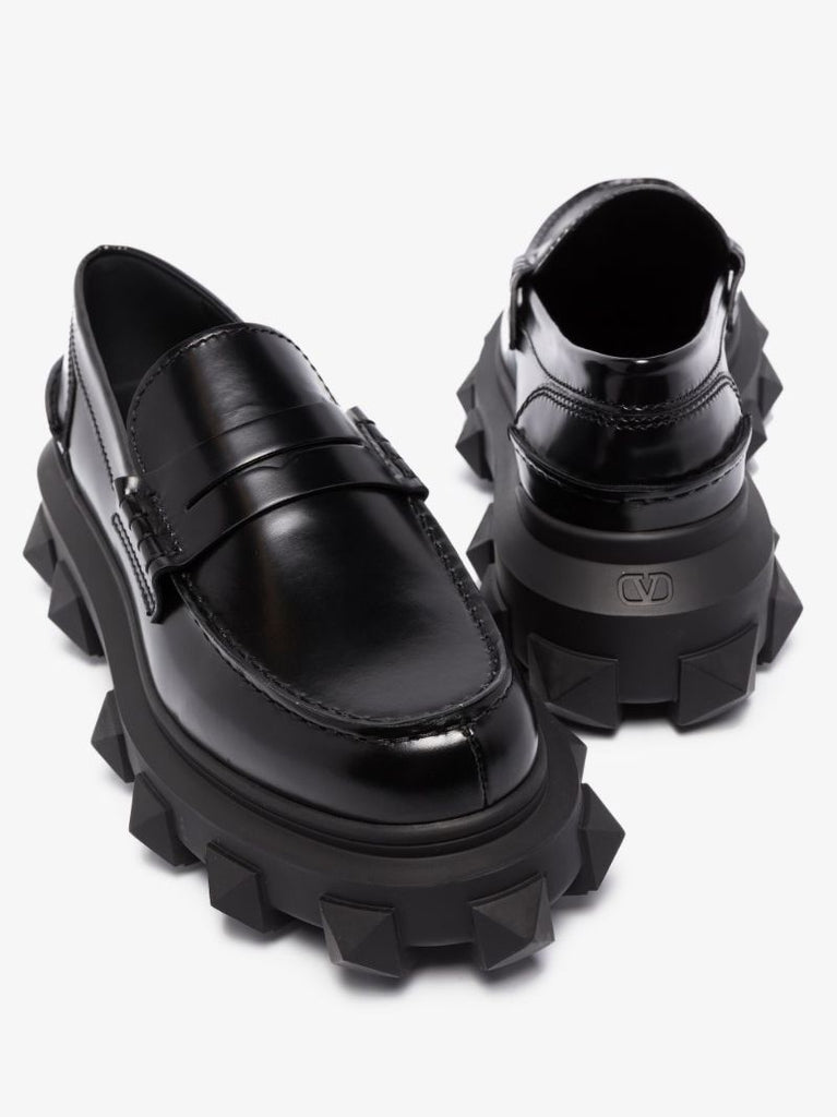 Black Trackstud Leather Loafers