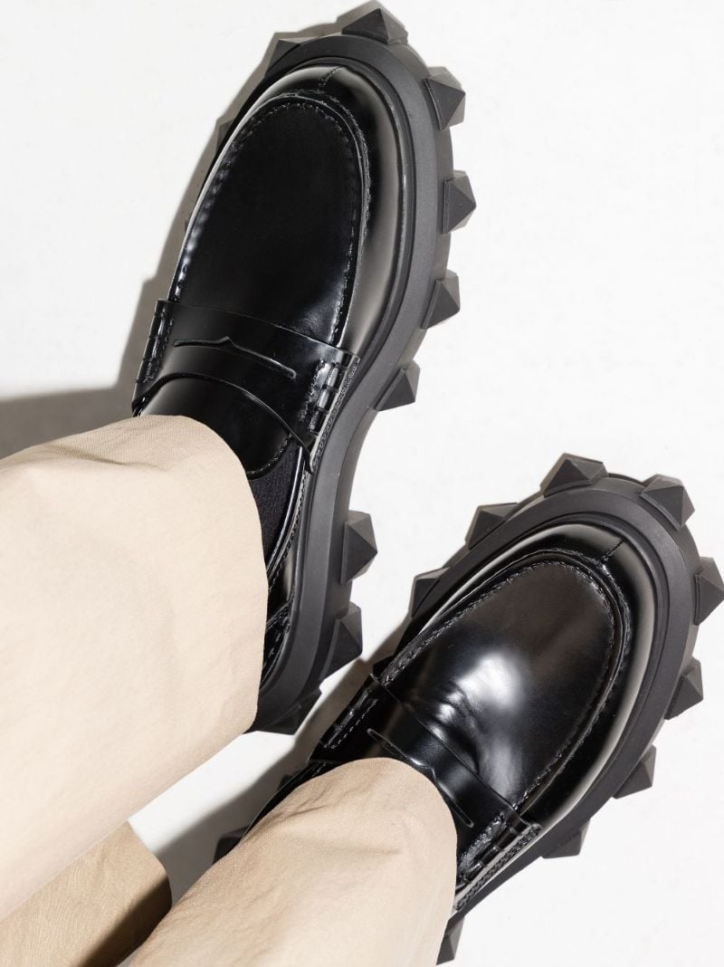 Black Trackstud Leather Loafers