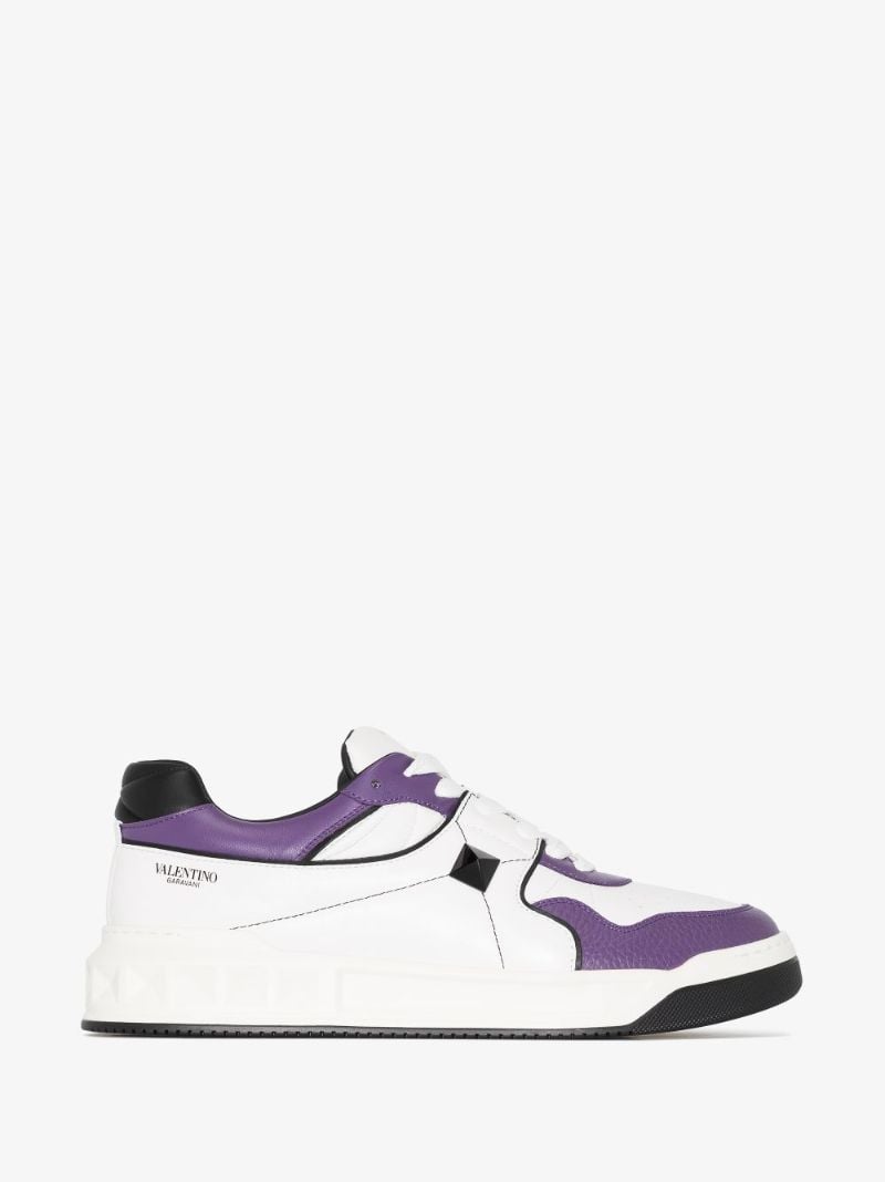 White One Stud Low Top Leather Sneakers