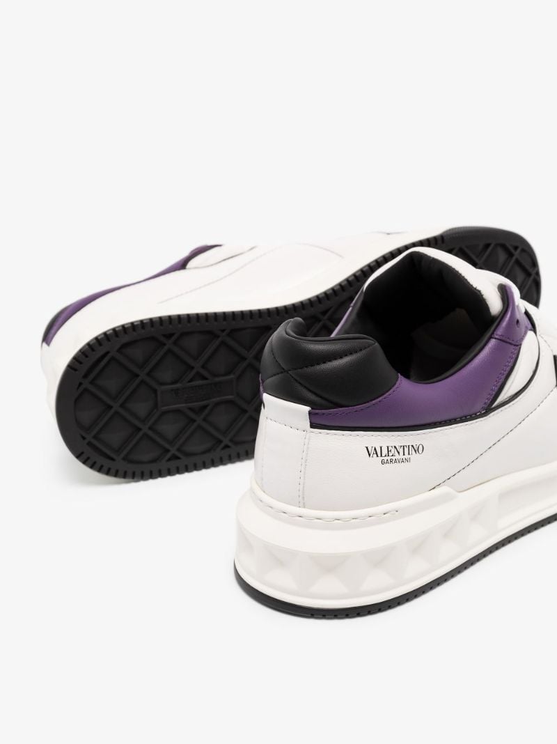 White One Stud Low Top Leather Sneakers