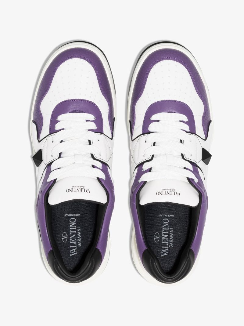 White One Stud Low Top Leather Sneakers