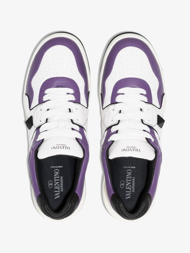 White One Stud Low Top Leather Sneakers