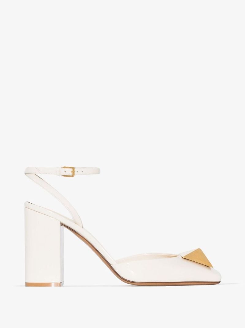 White One Stud 90 Patent Leather Pumps