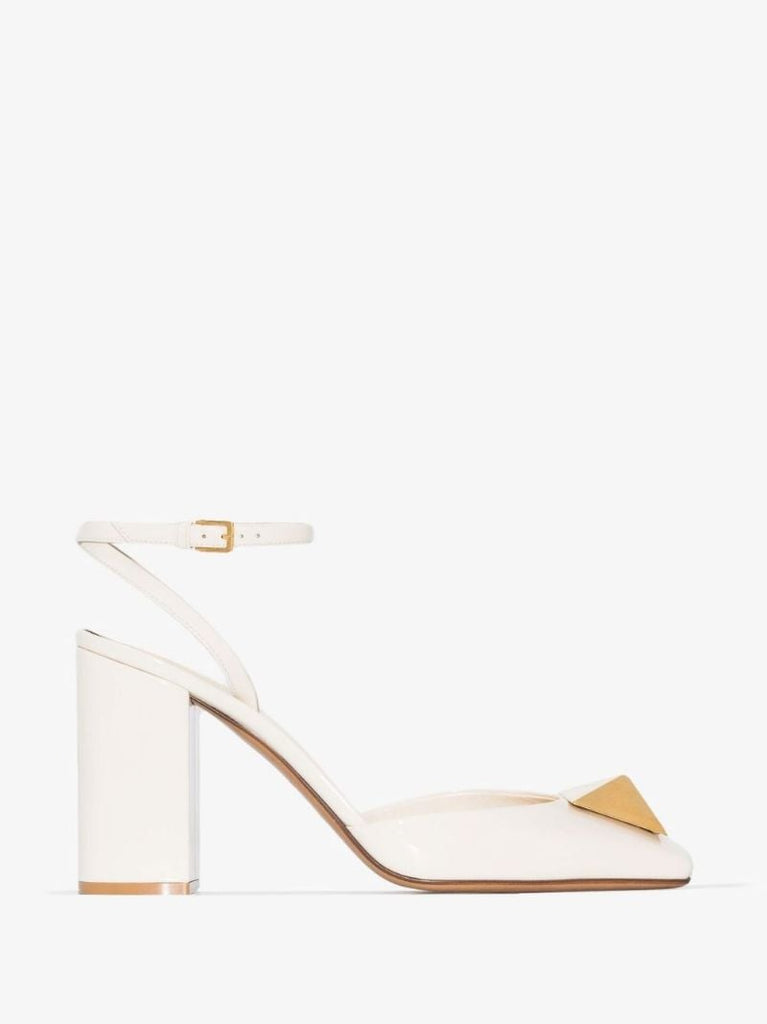 White One Stud 90 Patent Leather Pumps