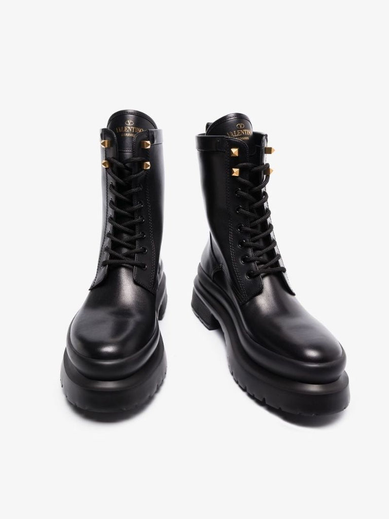 Black Roman Stud Leather Ankle Boots