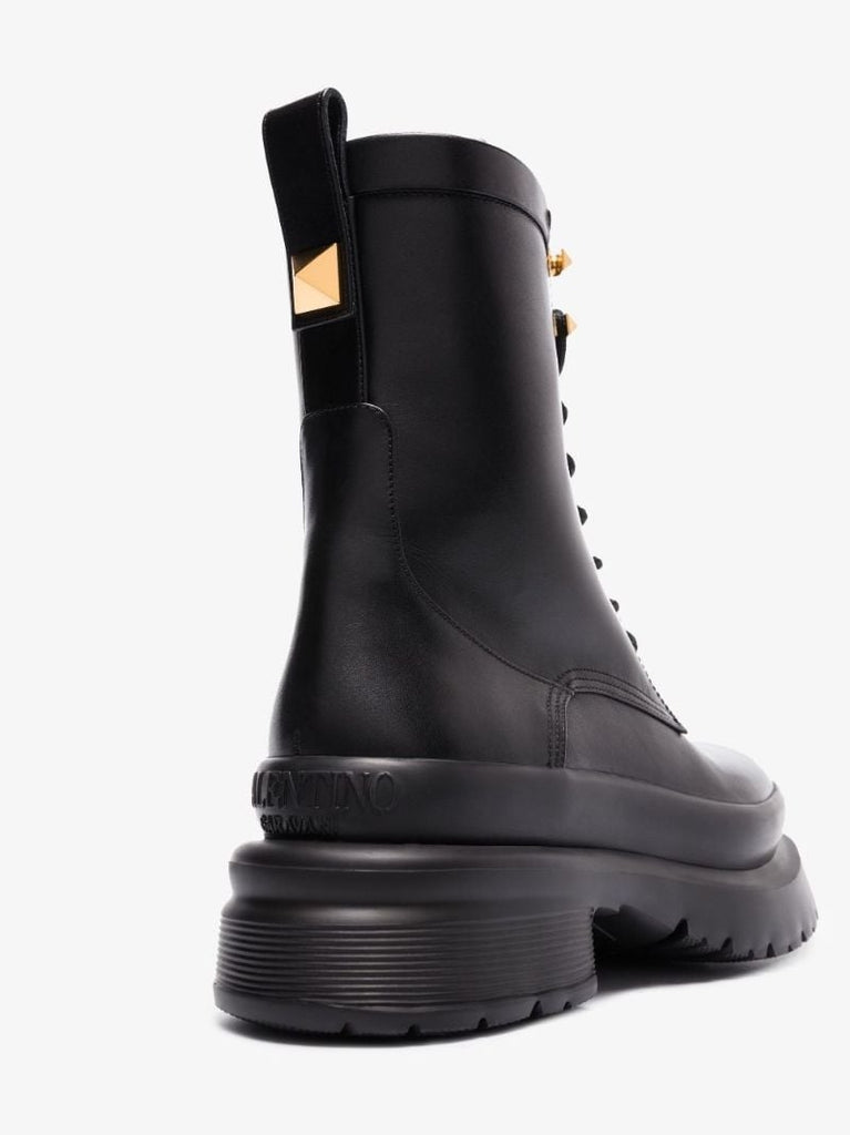Black Roman Stud Leather Ankle Boots