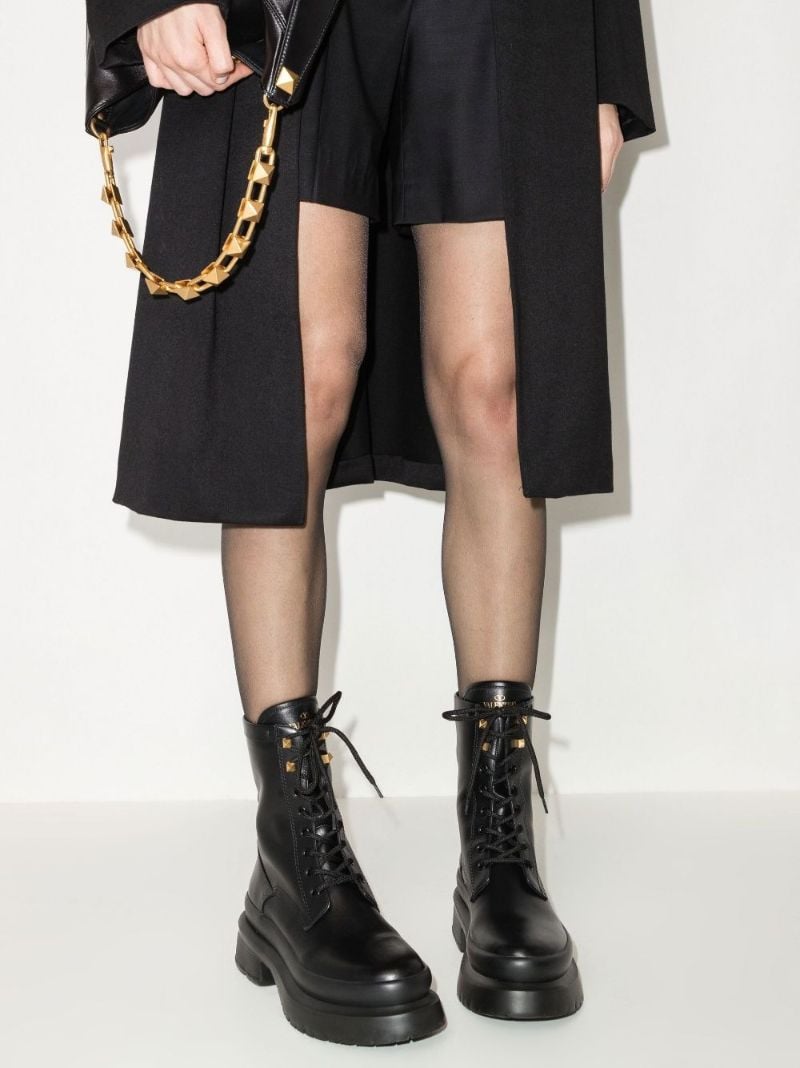 Black Roman Stud Leather Ankle Boots