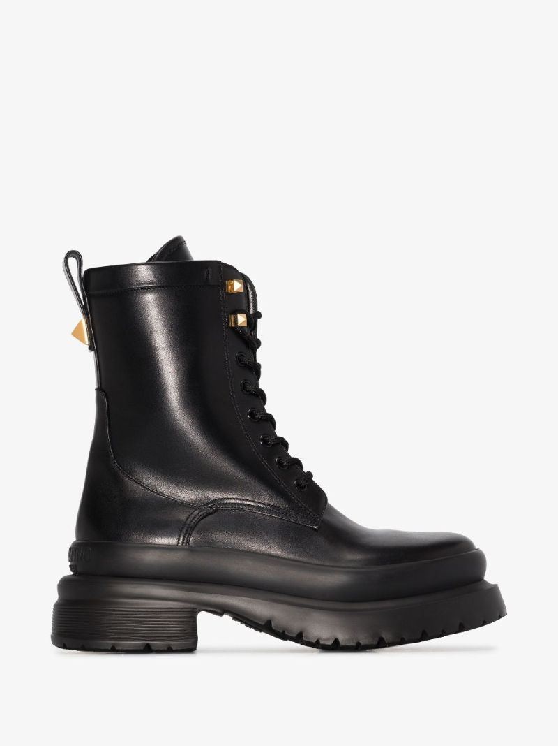 Black Roman Stud Leather Ankle Boots