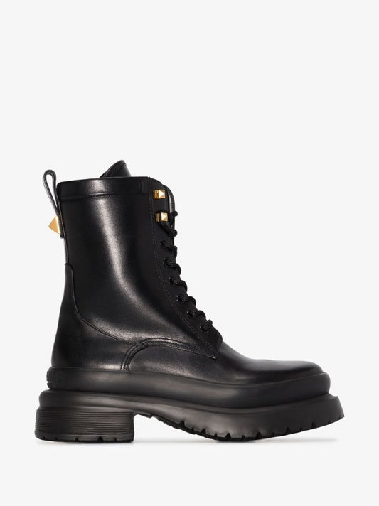 Black Roman Stud Leather Ankle Boots