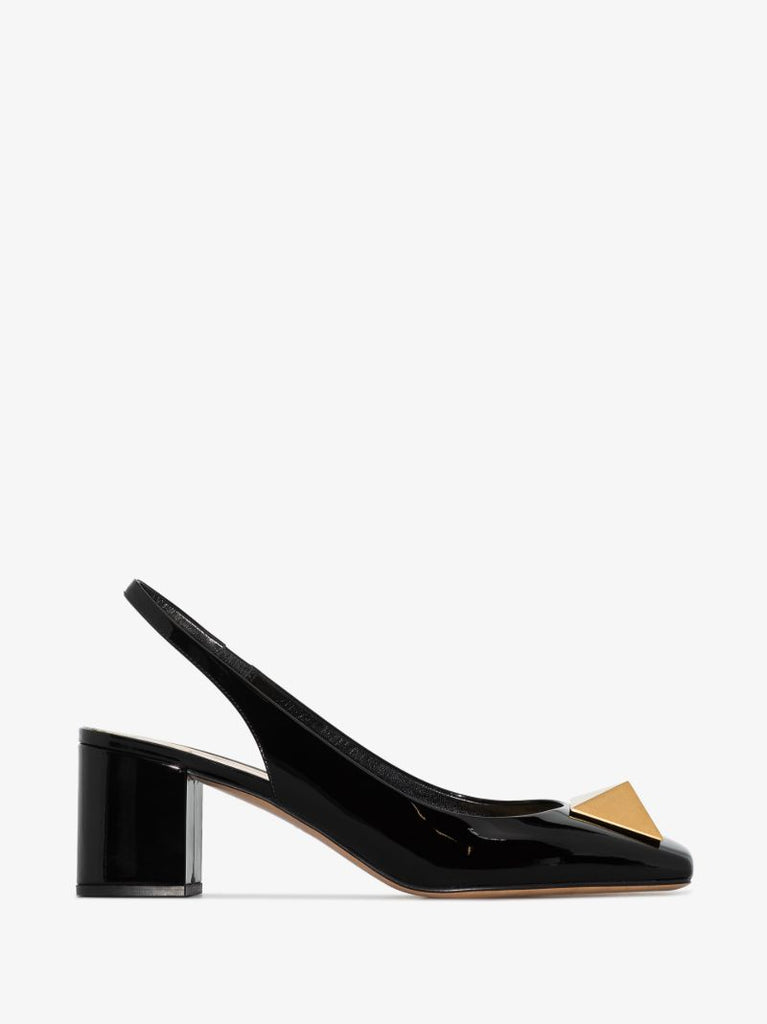Black One Stud 60 Slingback Patent Leather Pumps