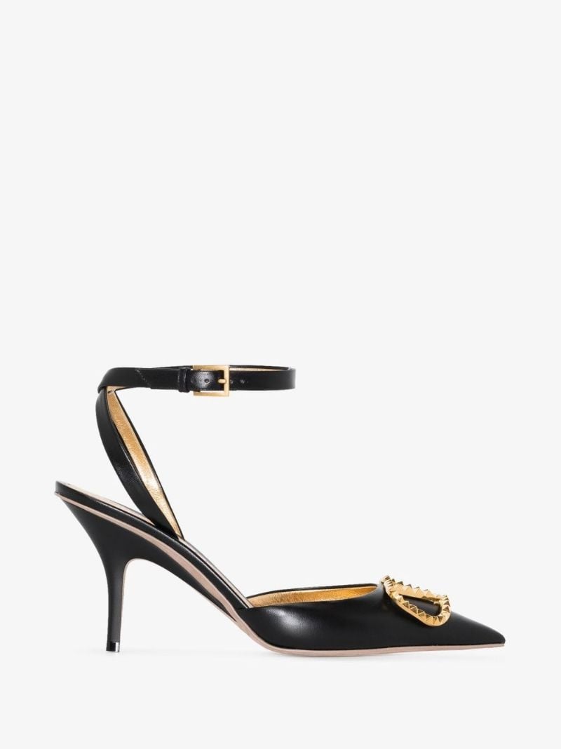 Black Rockstud 85 Vlogo Leather Slingback Pumps